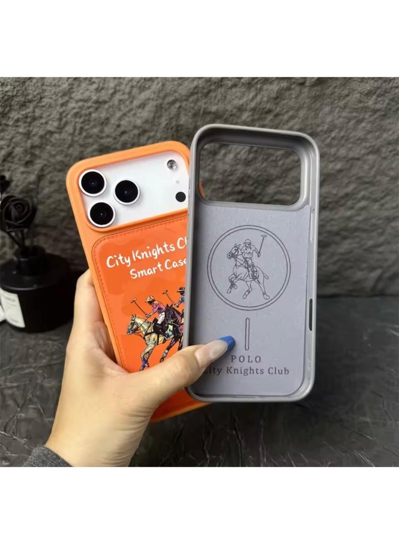 بولو جراب ذكي لهاتف آيفون 17 برو ماكس بتصميم نادي سيتي نايتس - غطاء هاتف مقاوم للصدمات بتصميم راكب بولو برتقالي - Image 3